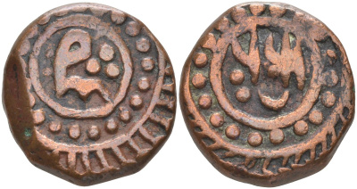 Индия, Ауд (Авадх) (Awadh) 1 фалус ND АН1202, unknown mint, анонимный выпуск, RETROGRADE 30, вес 17.35 гр. KM 732 медь 00-00