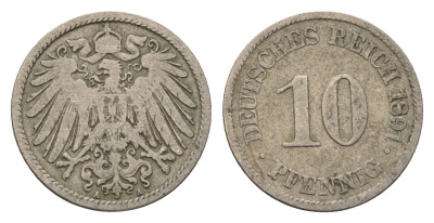 Германия 10 пфеннигов 1891 A KM 12, J. 13 медно-никель 4696-657