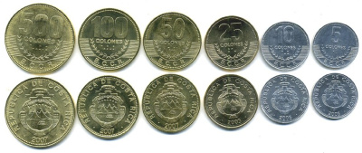 Коста-Рика лот из 6 монет 2003-2007 5, 10, 25, 50, 100, 500 колон UNC N1-29