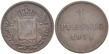 Бавария 1 пфенниг 1851 Максимилиан II (1848-1864) КМ 420 медь 201-244