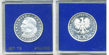Польша 100 злотых 1976 MW, Казимир Пулавский (1747-1779), в оригинальной упаковке KM 84, Parchimowicz 275 серебро PROOF 1069-1-22