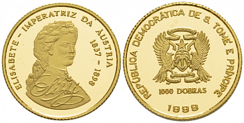 Сан-Томе и Принсипи 1000 добра 1998 Елизавета - императрица Австрии (1837-1898) KM золото PROOF 02-117-53
