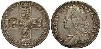 Великобритания 6 пенсов 1757 Георг II (1727-1760) KM 582.2, Spink 3711 серебро 1524-631