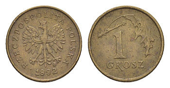 Польша 1 грош 1992 Y 276 марганец латунь 4627-1125