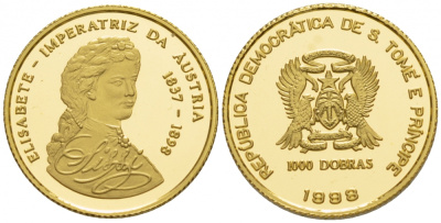 Сан-Томе и Принсипи 1000 добра 1998 Елизавета - императрица Австрии (1837-1898) KM золото PROOF 02-117-53