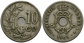 Бельгия 10 сантимов 1905 Belgie KM 53 медно-никель 4172-1222
