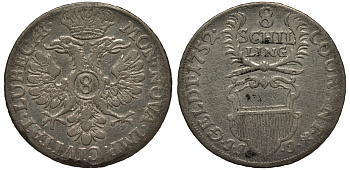 Любек 8 шиллингов 1752 JJJ, Фридрих Август (1750-1785) KM 152 серебро 1517-733