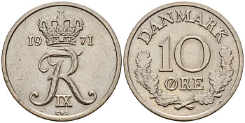 Дания 10 эре 1971 Фредерик IX (1947-1972) KM 849 медно-никель 4189-932