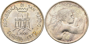 Сан-Марино 1000 лир 1979 объединенная Европа, буклет KM 89 серебро UNC 6-5-1-24