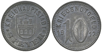 Шпайер 10 пфеннигов 1917 Funck 513.2, Men18 29758.2 цинк 176-629