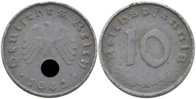 ГЕРМАНИЯ 10 РЕЙХСПФЕННИГОВ 1942 A KM 101, J. 371 цинк 4401-623