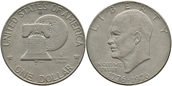 США 1 доллар 1976 200 лет независимости, Президент Эйзенхауэр, колокол KM 206 медь плакированная медно-никелем 118-723