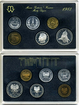 Польша набор из 6 монет 1982 в пластике, тираж 5000 экз. KM PS 4 PROOF 5-4-4-11