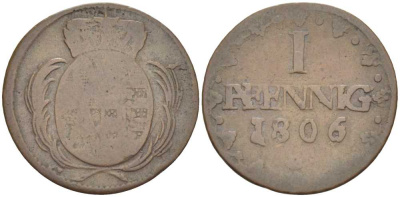 САКСОНИЯ 1 ПФЕННИГ 1806/795 Н/C, ФРИДРИХ АВГУСТ III (1763-1806) KM 1000 (С91) медь 206-359