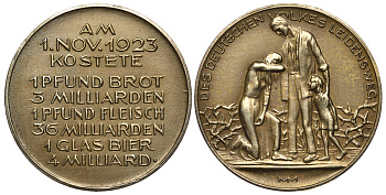 Германия медаль 1923 инфляция, цена на 01 ноября 1923 латунь 413-6623