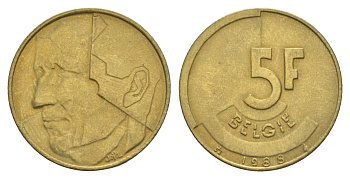 Бельгия 5 франков 1988 Belgie, Бодуэн I (1951-1993) KM 164 медь алюминий никель aUNC 4633-834