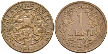 Нидерландские Антилы 1 цент 1968 Юлиана (1948-1980) KM 1 бронза 211-721