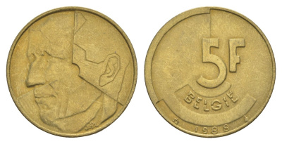 Бельгия 5 франков 1988 Belgie, Бодуэн I (1951-1993) KM 164 медь алюминий никель aUNC 4633-834