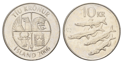 Исландия 10 крон 2006 рыбы KM 29.1a сталь плакированная никелем 4691-312