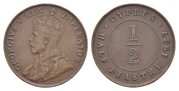 Кипр 1/2 пиастра 1927 Георг V (1910-1936) KM 17 бронза 4127-1145