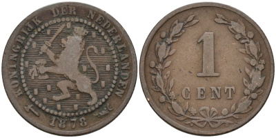Нидерланды 1 цент 1878 Виллем III (1849-1890) KM 107 бронза 4576-528