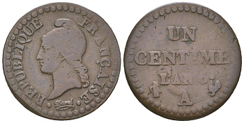 Франция 1 сантим 1797 AN 6 А, Исполнительная директория (1795-1799) KM 646 медь 4617-721