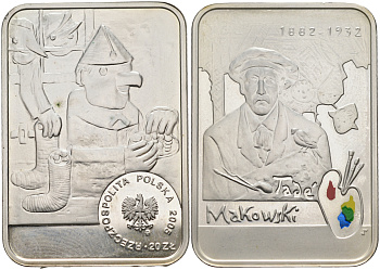 Польша 20 злотых 2005 Польские художники XIX-XX вв. Тадеуш Маковский, цветная эмаль KM 542 серебро PROOF 1069-7-33