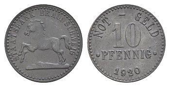 Брауншвейг 10 пфеннигов 1920 Funck 56.8, Men05 3477.2, Men18 4416.2 цинк 4636-845