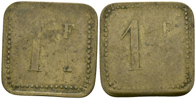 Франция 1 франк XIX-XX век ресторанный жетон латунь 4166-734