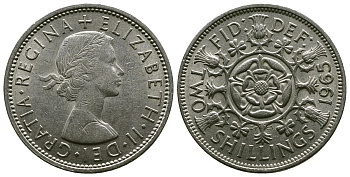 Великобритания 2 шиллинга (флорин) 1965 Елизавета II (1952-2022) KM 906, Spink 4146 медно-никель 4382-523