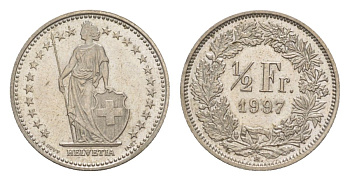 Швейцария 1/2 франка 1997 KM 23a медно-никель aUNC 4632-512