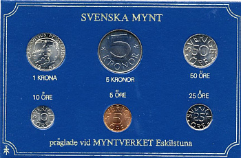 Швеция набор монетного двора из 6 монет 1982 в картоне, Карл XVI Густав (1973- ) KM MS23 UNC 7-5-7-238