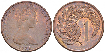 Новая Зеландия 1 цент 1978 Елизавета II (1952-2022), лист папоротника KM 31.1 бронза 214-833