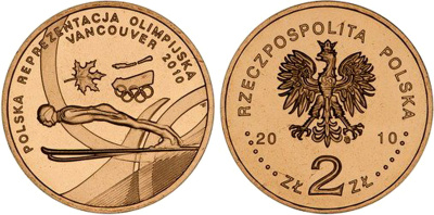 Польша 2 злотых 2010 MW, XXI Зимние Олимпийские игры в Ванкувере 2010 года, польская сборная KM 715 нордик UNC 4676-644