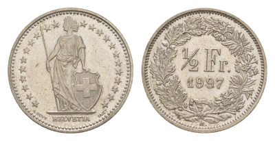 Швейцария 1/2 франка 1997 KM 23a медно-никель aUNC 4632-512