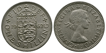 Великобритания 1 шиллинг 1962 Елизавета II (1952-2022), Английский герб KM 904, Spink 4147 медно-никель 4384-443