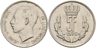 Люксембург 5 франков 1979 Великий герцог Жан (1964-2000) KM 56 медно-никель 4135-1051