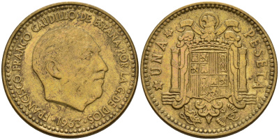 Испания 1 песета 1963 (65) Франсиско Франко (1939-1975) KM 775 алюминиевая бронза    4597-125