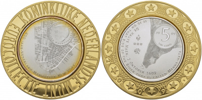 Нидерланды 5 евро 2009 400 лет Манхеттена в Нью-Йорке, евроколлекция Нидерландского монетного двора KM 282 серебро PROOF 11-141-34