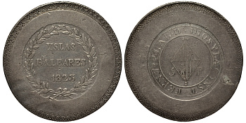 Испания, Балеарские острова, Пальма-де-Майорка 5 песет 1823 Фердинанд VII KM C L 9.2 серебро 00-811-19