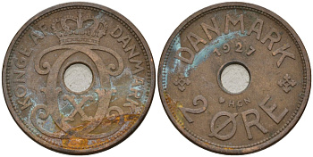 Дания 2 эре 1927 Кристиан X (1912-1947) KM 827 бронза 4147-441