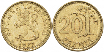 ФИНЛЯНДИЯ 20 ПЕННИ 1982 K KM 47 алюминиевая бронза 3718-524