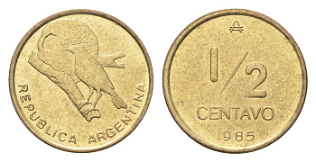 Аргентина 1/2 сентаво 1985 год-тип KM 95 латунь UNC 4664-168