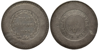 Испания, Балеарские острова, Пальма-де-Майорка 5 песет 1823 Фердинанд VII KM C L 9.2 серебро 00-811-19