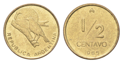Аргентина 1/2 сентаво 1985 год-тип KM 95 латунь UNC 4664-168