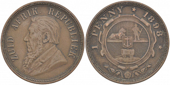 Южно-Африканская Республика, Трансвааль 1 пенни 1898 Пауль Крюгер KM 2 медь 180-931