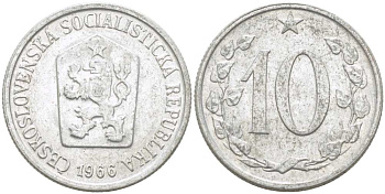ЧЕХОСЛОВАКИЯ 10 ГЕЛЛЕРОВ 1966 СОЦИАЛИСТИЧЕСКАЯ РЕСПУБЛИКА KM 49.1 алюминий 77-1027