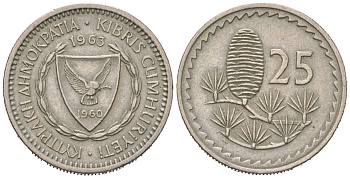 Кипр 25 милей 1963 KM 40 медно-никель 3309-959