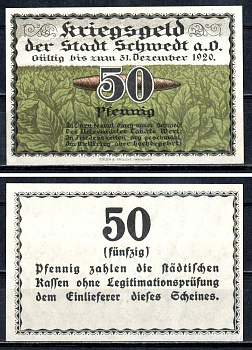 Шведт 50 пфеннигов 1920 пуля Mehl Grabowski S59.2b бумага UNC (пресс) 7556-61-1-2