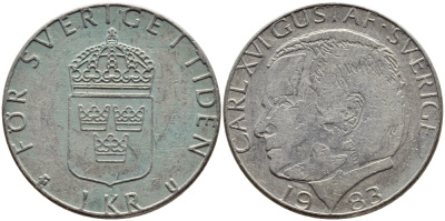 Швеция 1 крона 1983 Карл XVI Густав (1973- ) KM 852a медно-никель 4397-1112